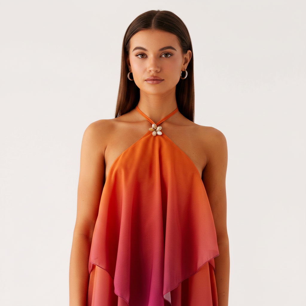 Halter Neck Mini Dress Airy Fluidity for Summer Evenings
