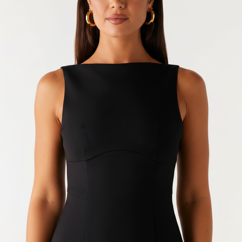 Black Deep V-Neck Back Silhouette Mini Dress