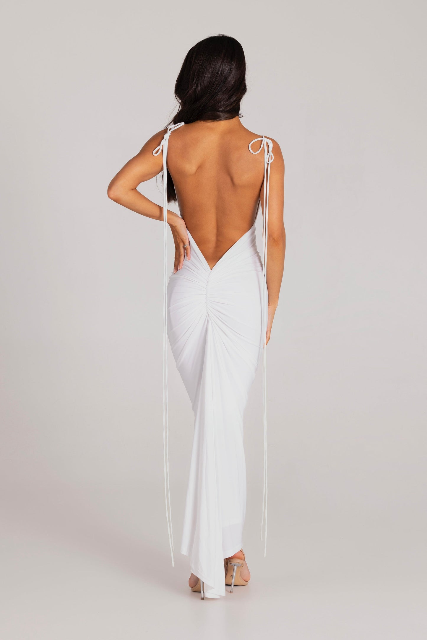 White Bodycon Mini Dress – Gathered Neckline