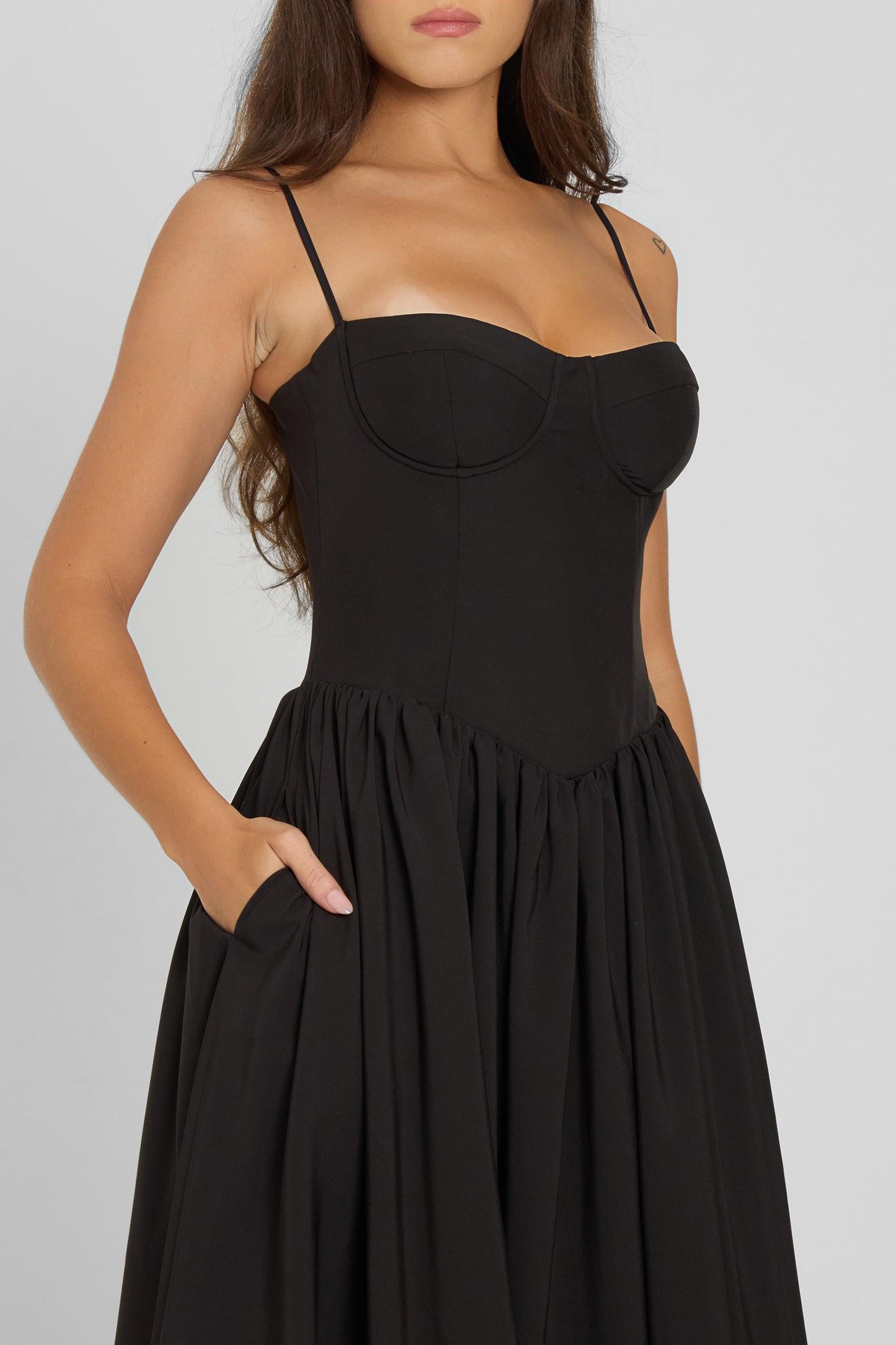 Elegant Collection | Black Midi Dress with Ballerina Bustier Design | Flattering Fit for Any Occasion 7