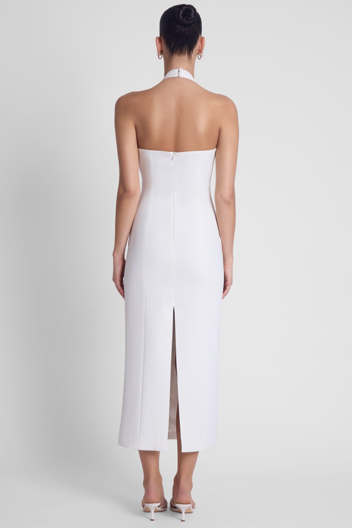Elegant Collection | White Midi Dress with Halter Neck Design | Flattering Silhouette for Timeless Style 5