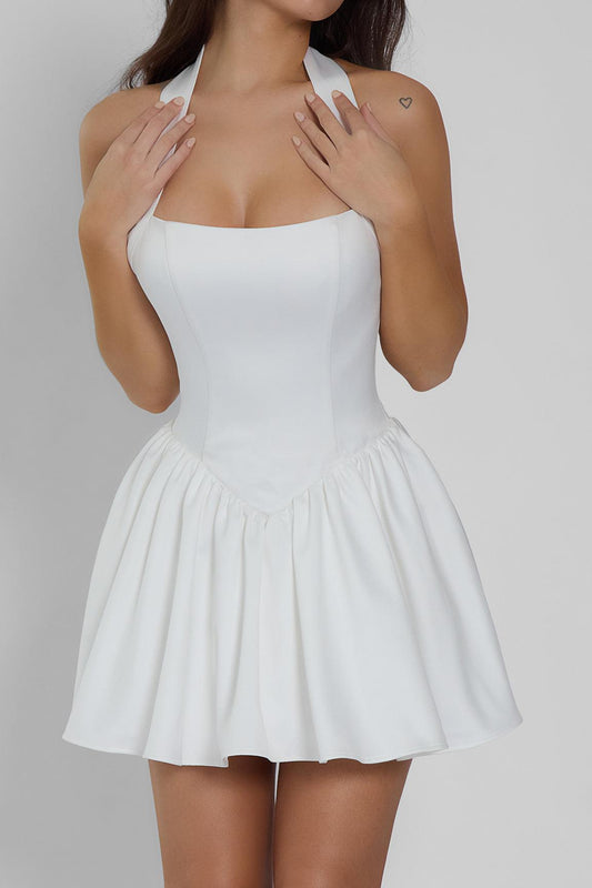 Hyades Collection | Women's White Halter Mini Dress with Corset Design | Elegant Satin for a Flattering Fit 1
