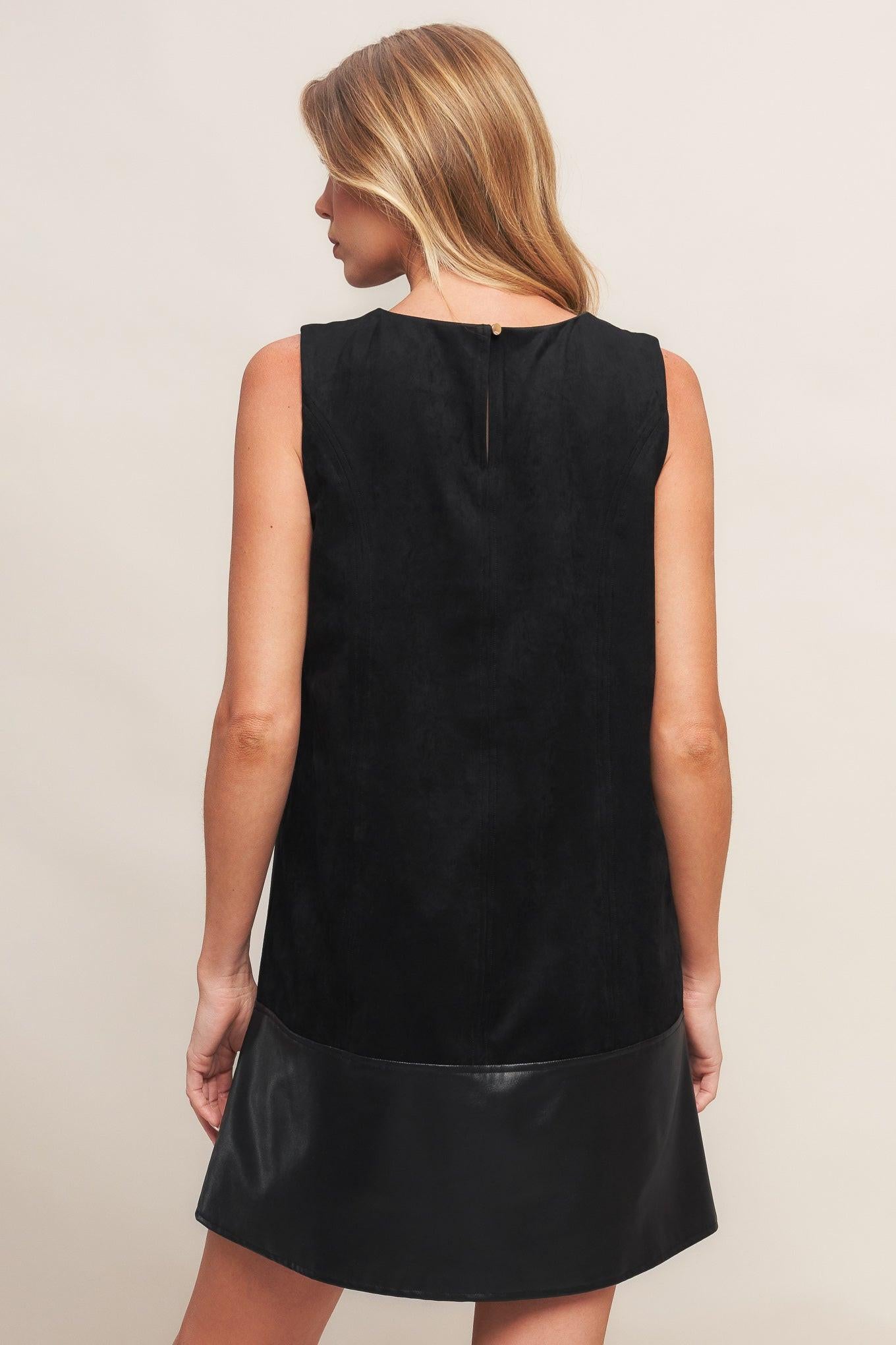 CITY SLEEK FAUX SUEDE AND LEATHER SHIFT DRESS