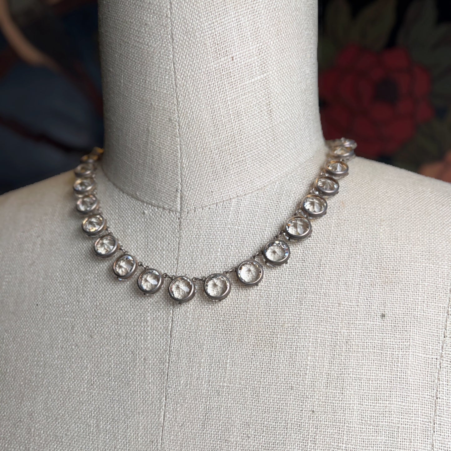 Art Deco Sterling Silver Paste Riviere Necklace