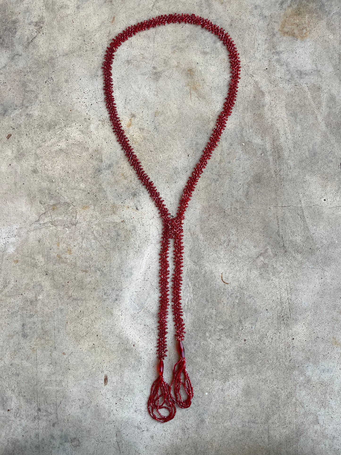 c. 1920s Red Beaded Tassel Necklace