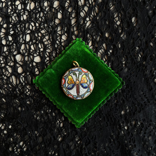 c. 1890s-1900s Large Moth Micromosaic Pendant