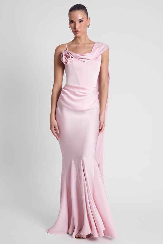 Luxurious Satin Gown | Corset Wedding Guest Dress with Draping Detail | Flattering Fit for Stunning Silhouette 1