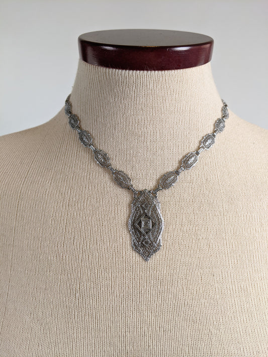 Art Deco Rhodium Plated Necklace