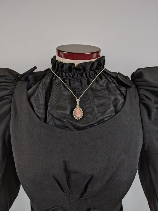 19th C. Seed Pearl Angel Skin Coral Cameo Necklace