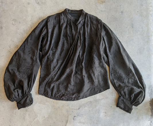 1900s Black Silk Bishop Sleeve Wrap Blouse