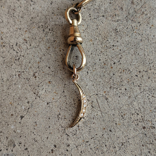 1910s 10k Seed Pearl Moon Charm
