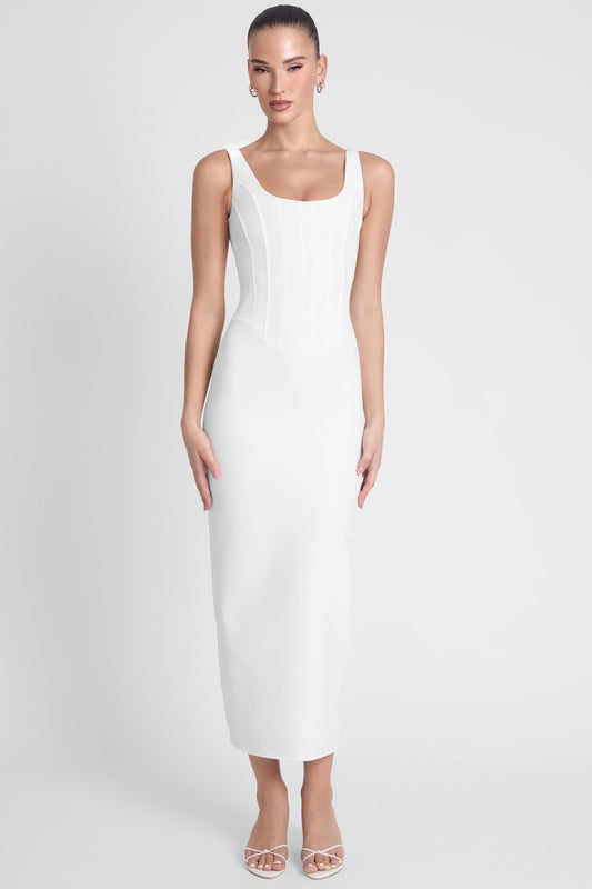 Sancia Collection | White Midi Dress with Sculpting Fit | Elegant Wardrobe Essential for Timeless Style 1