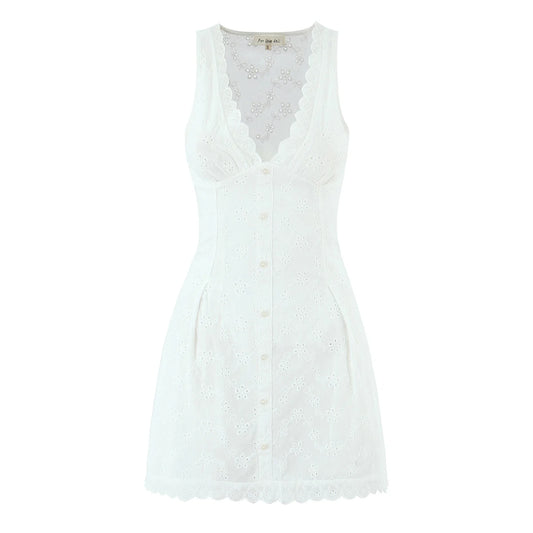 White Lace Bodycon Mini Dress – V-Neck