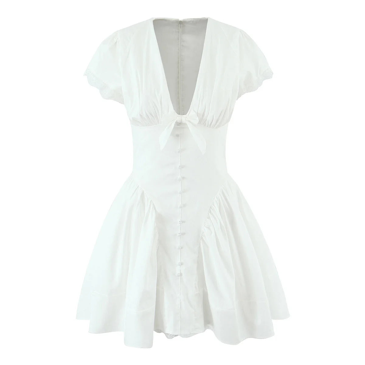 Women's Lightweight A-Line Mini Dress | Cute Bow V-Neck Summer Dress