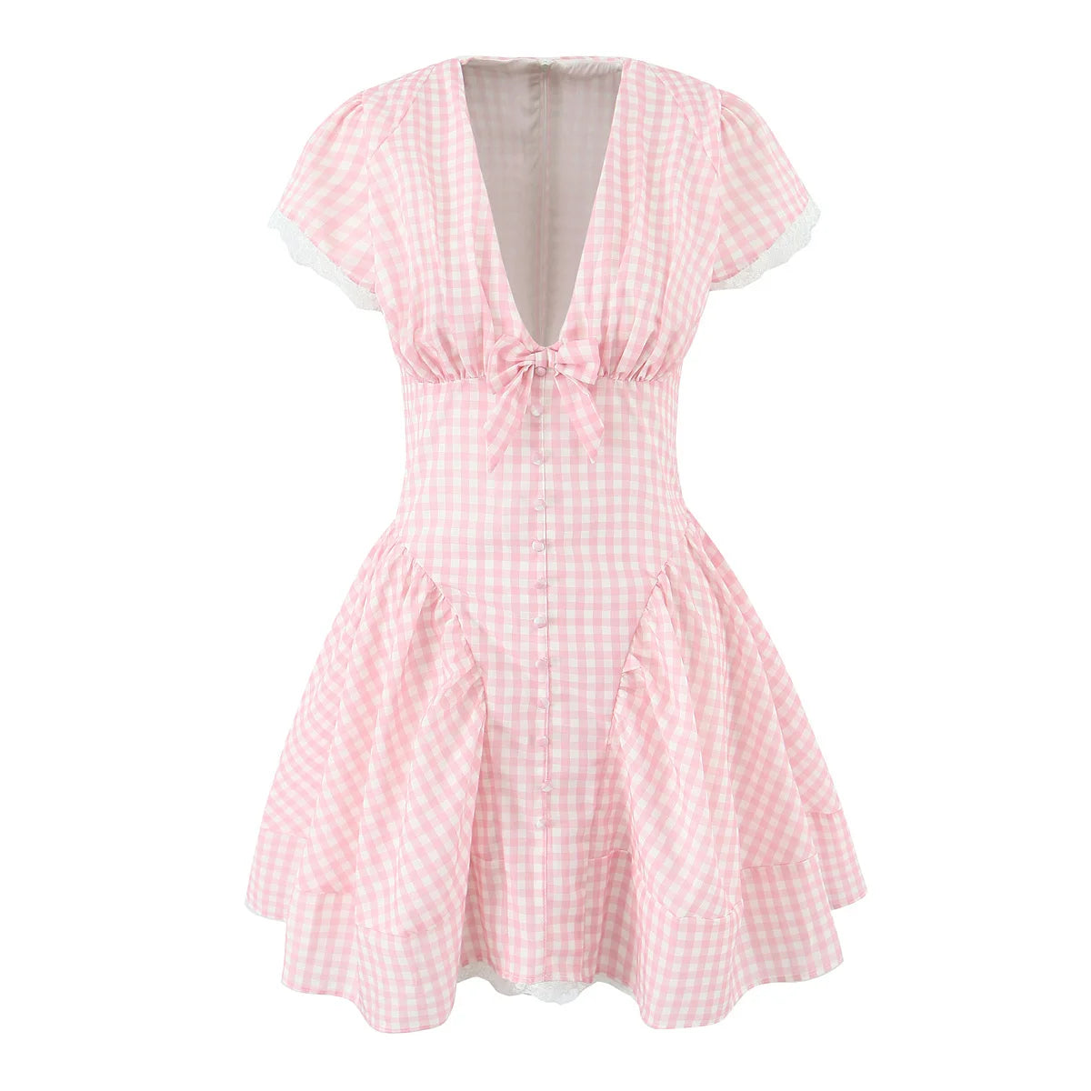 A-Line Bow Mini Dress – V-Neck