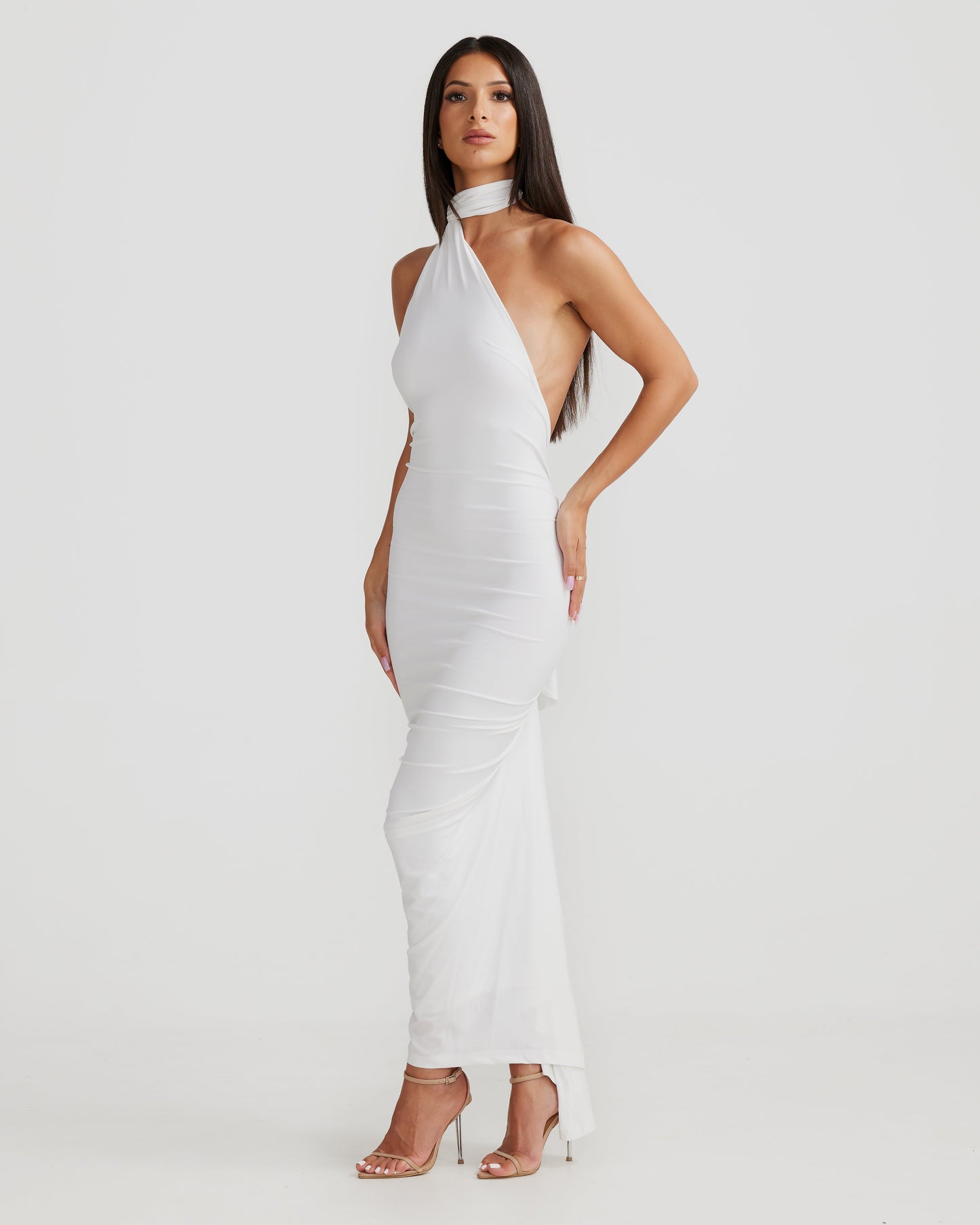 White Halter Backless Bodycon Dress