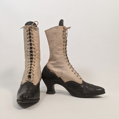 1910s Black and White Boots | Approx Sz 7.5