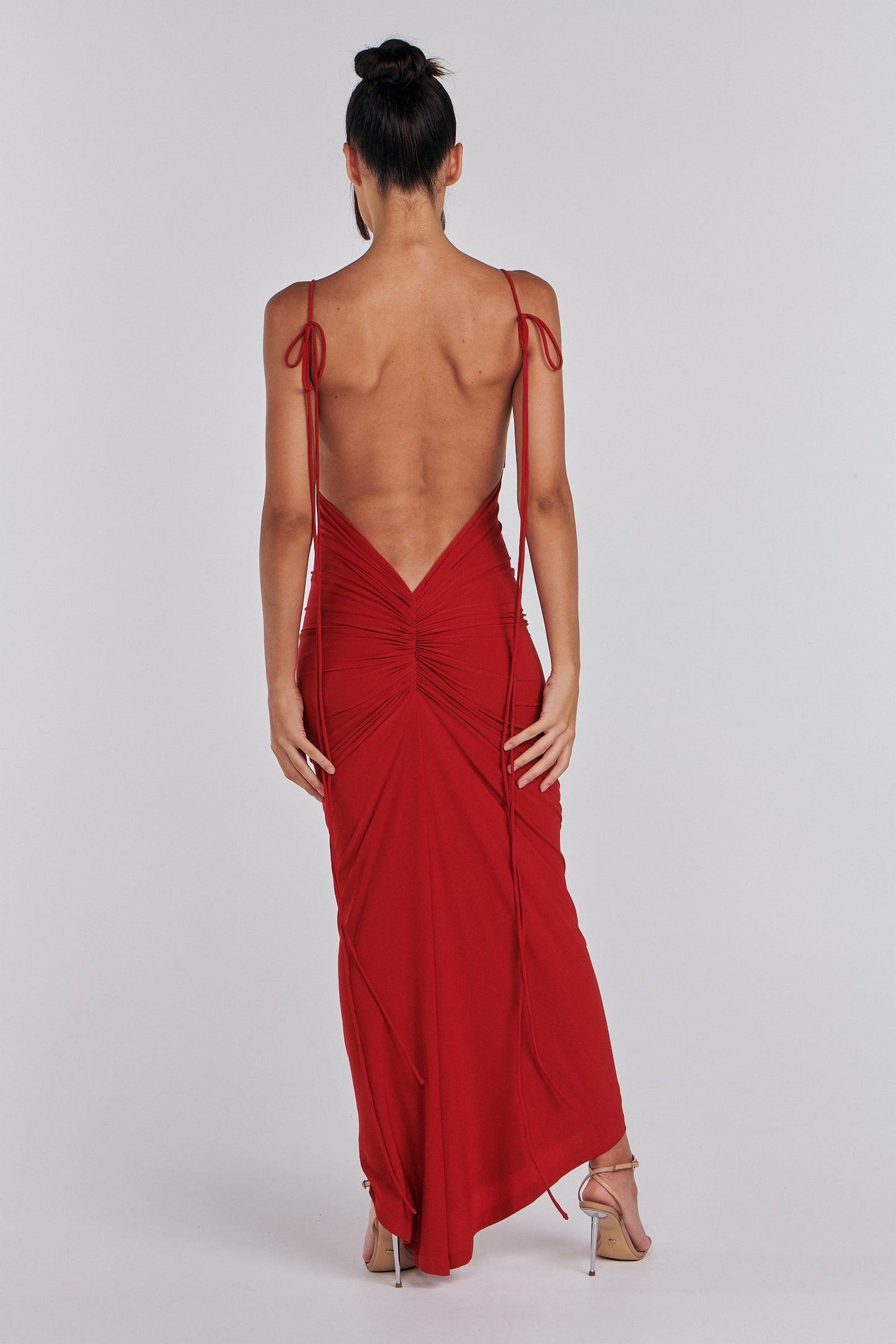 Red Zahara Neck Bodycon Dress with Open Back