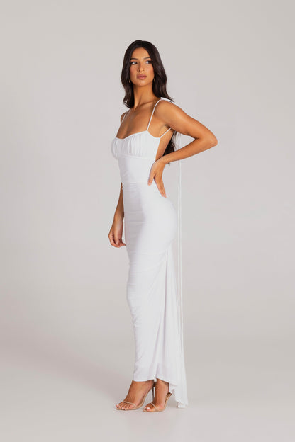 White Bodycon Mini Dress – Gathered Neckline