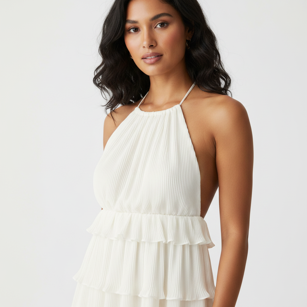 Textured Tiered Halter Ruffle Mini Dress Effortless Feminine Flow