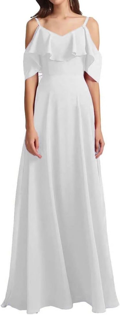 Chiffon V-Neck Off Shoulder Maxi Dress