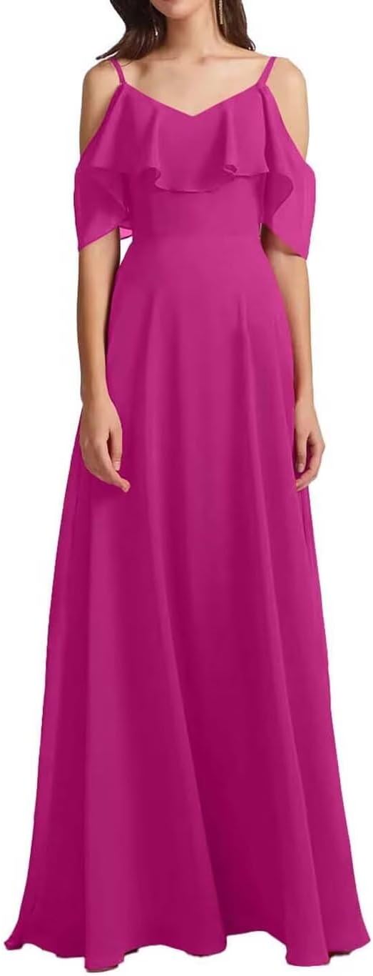Chiffon V-Neck Off Shoulder Maxi Dress