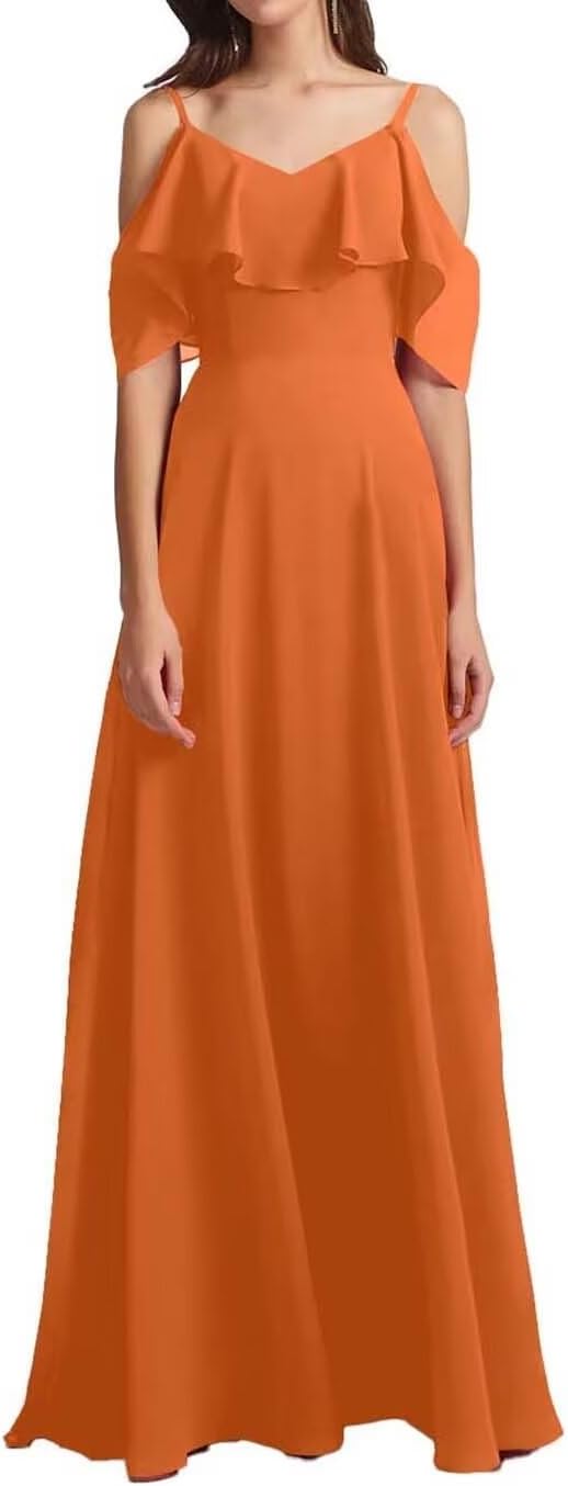 Chiffon V-Neck Off Shoulder Maxi Dress