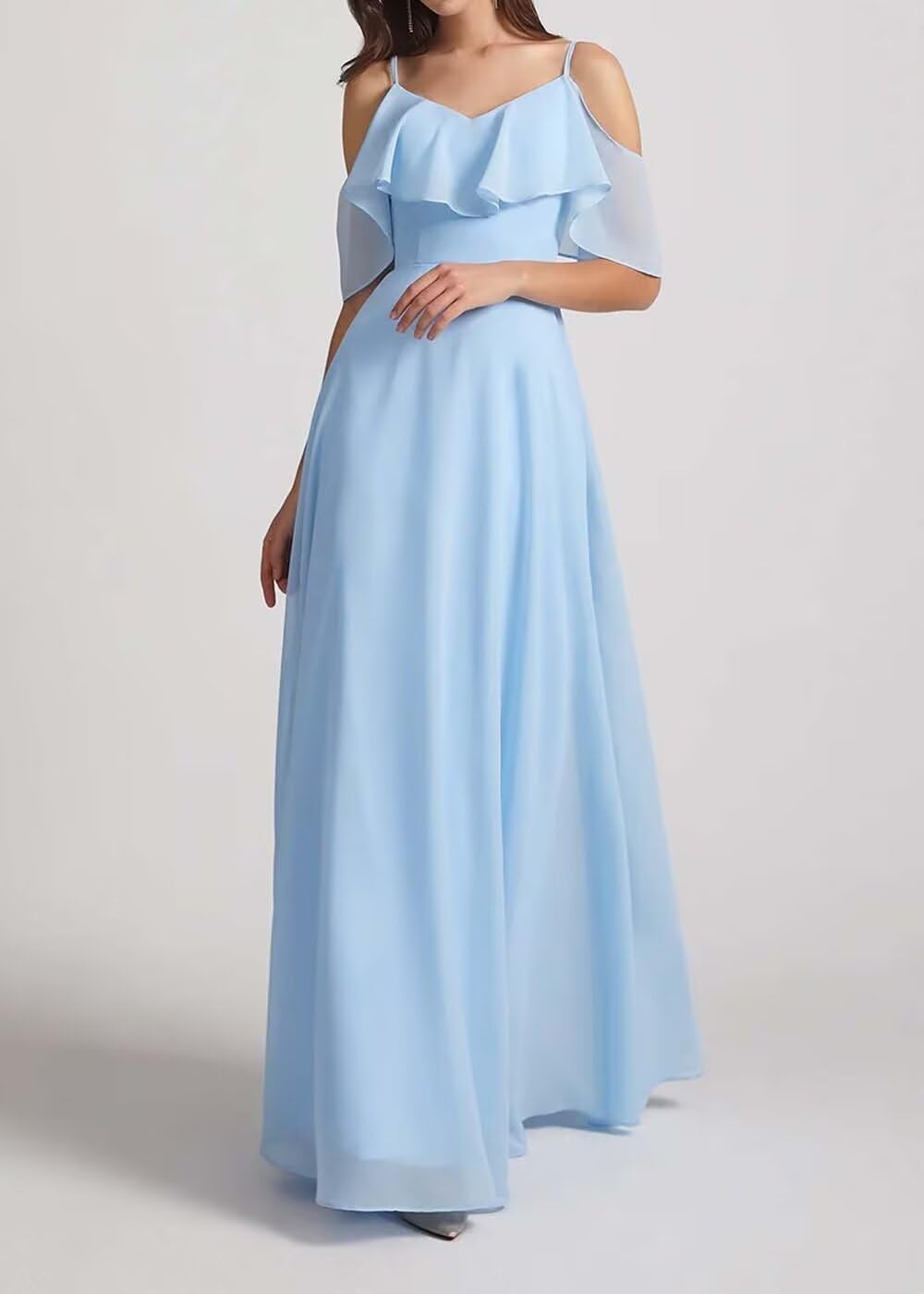 Chiffon V-Neck Off Shoulder Maxi Dress