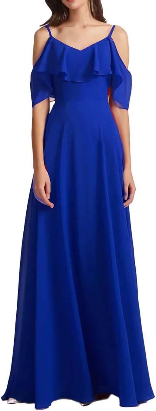 Chiffon V-Neck Off Shoulder Maxi Dress
