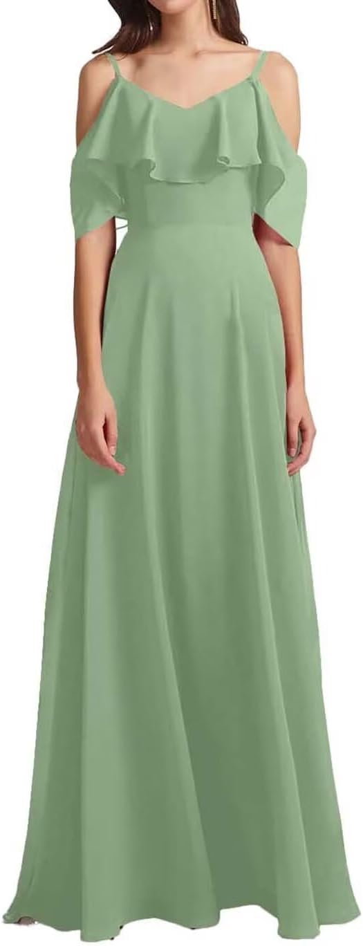 Chiffon V-Neck Off Shoulder Maxi Dress