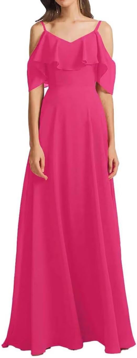 Chiffon V-Neck Off Shoulder Maxi Dress