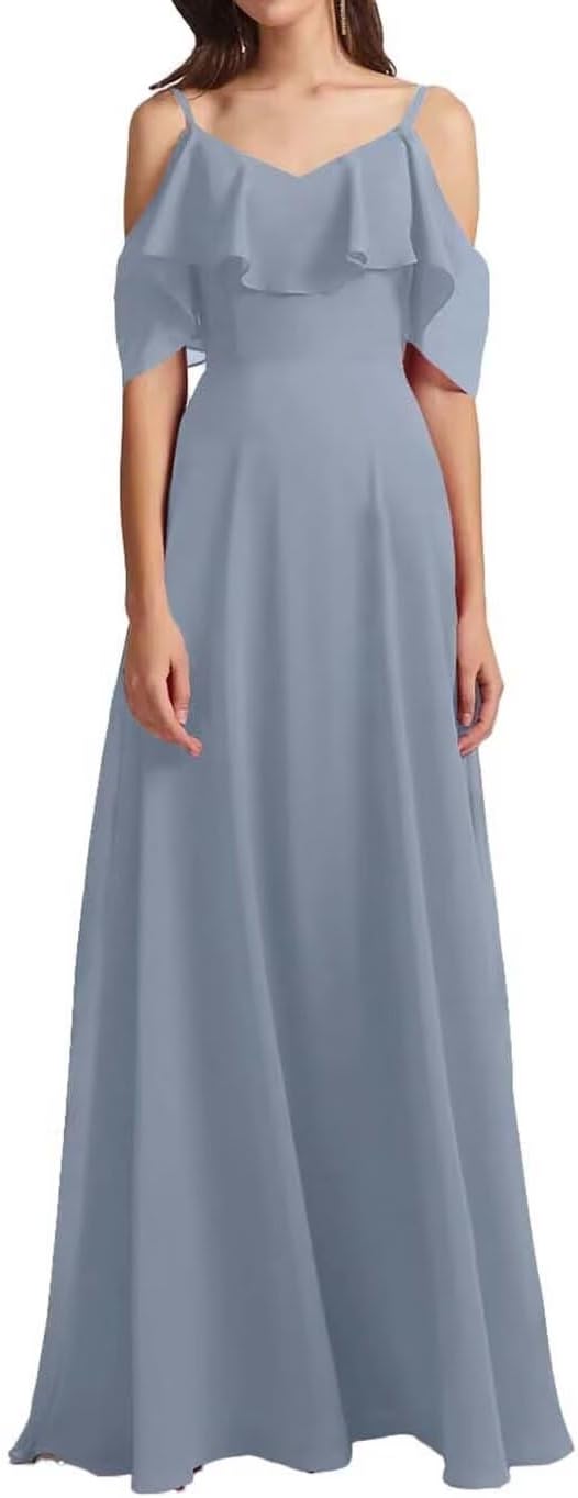 Chiffon V-Neck Off Shoulder Maxi Dress