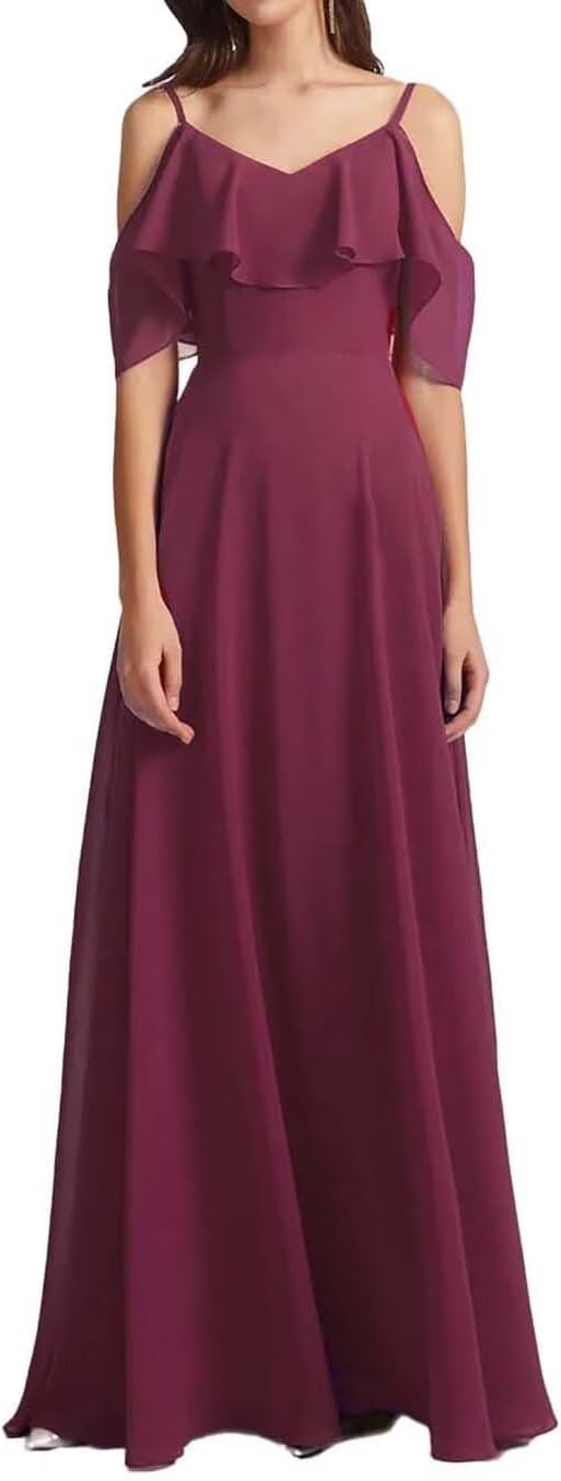 Chiffon V-Neck Off Shoulder Maxi Dress