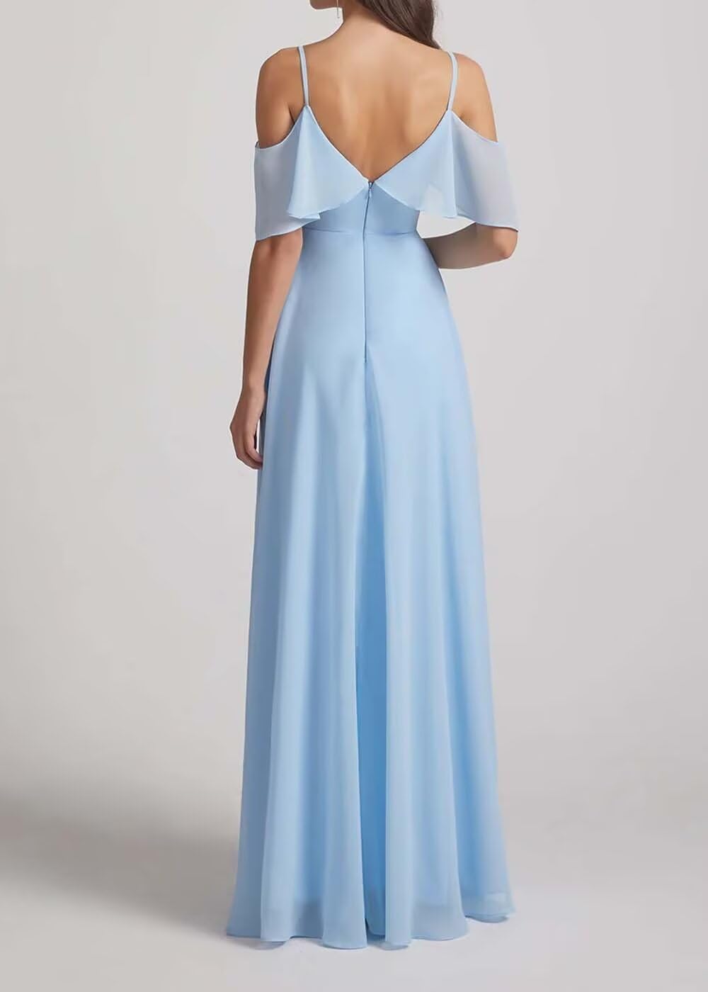 Chiffon V-Neck Off Shoulder Maxi Dress