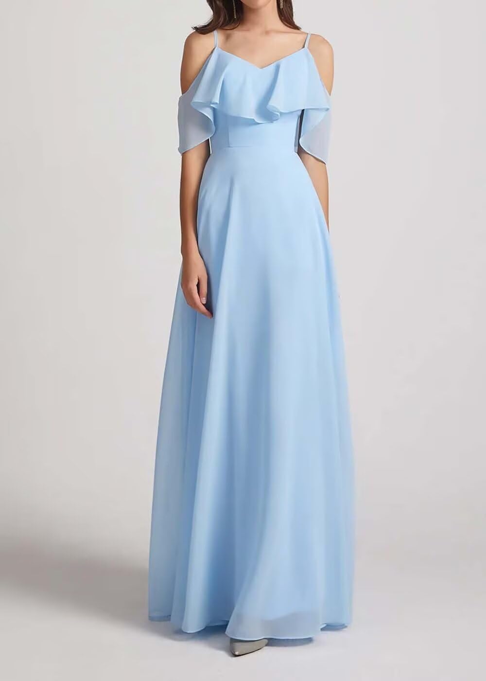 Chiffon V-Neck Off Shoulder Maxi Dress