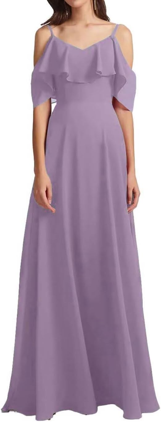 Chiffon V-Neck Off Shoulder Maxi Dress