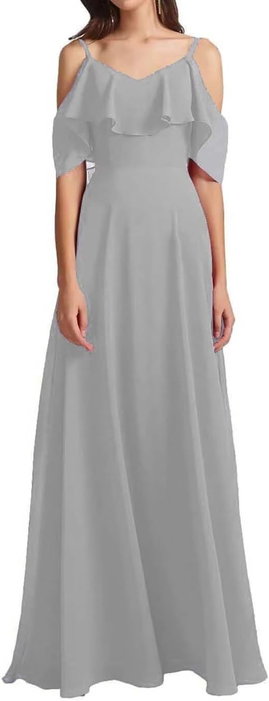 Chiffon V-Neck Off Shoulder Maxi Dress