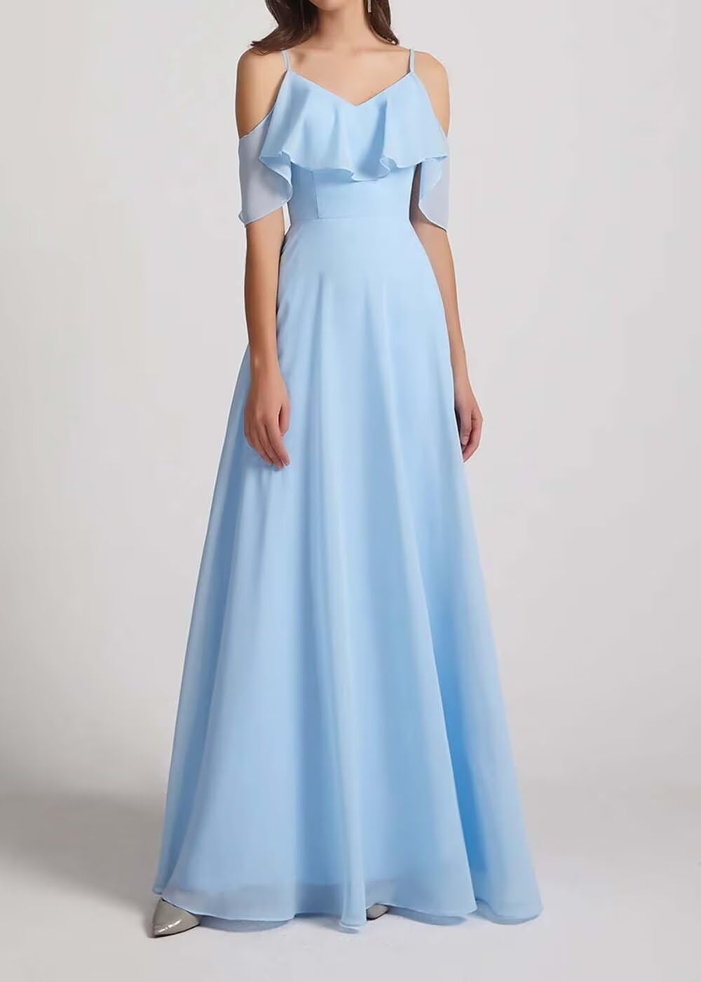 Chiffon V-Neck Off Shoulder Maxi Dress