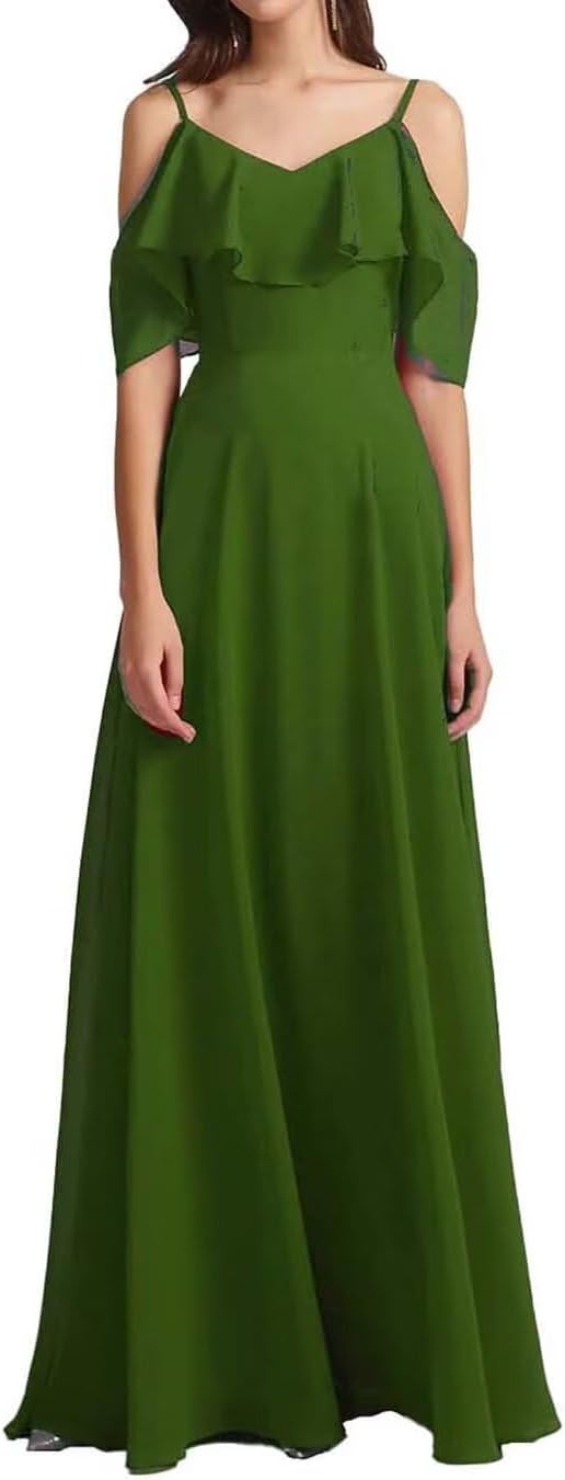 Chiffon V-Neck Off Shoulder Maxi Dress