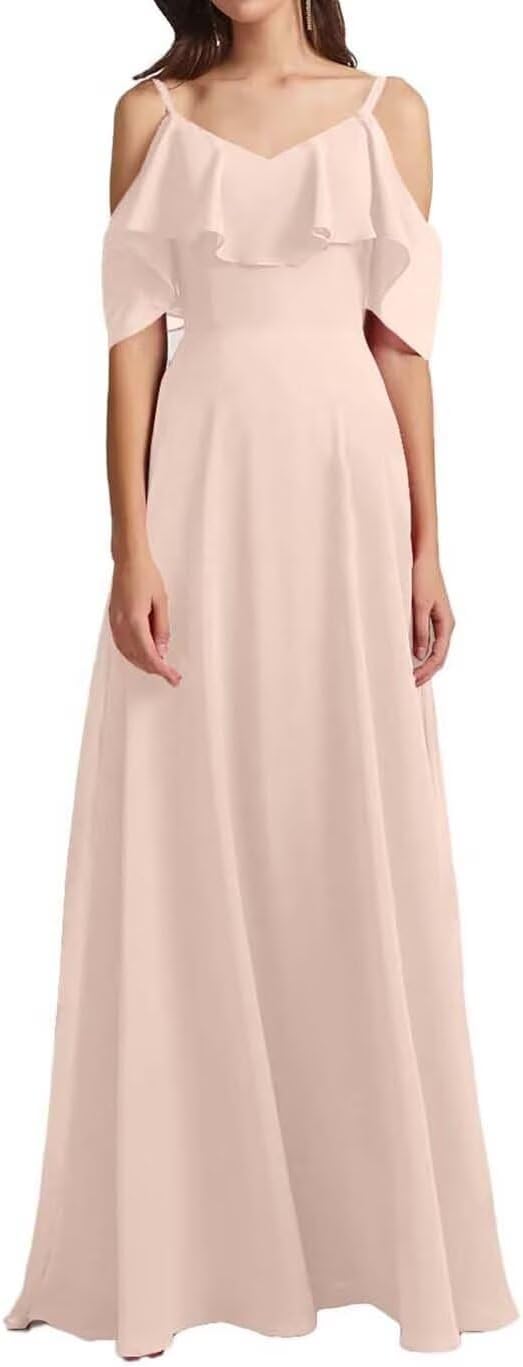 Chiffon V-Neck Off Shoulder Maxi Dress