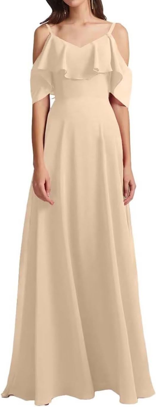 Chiffon V-Neck Off Shoulder Maxi Dress