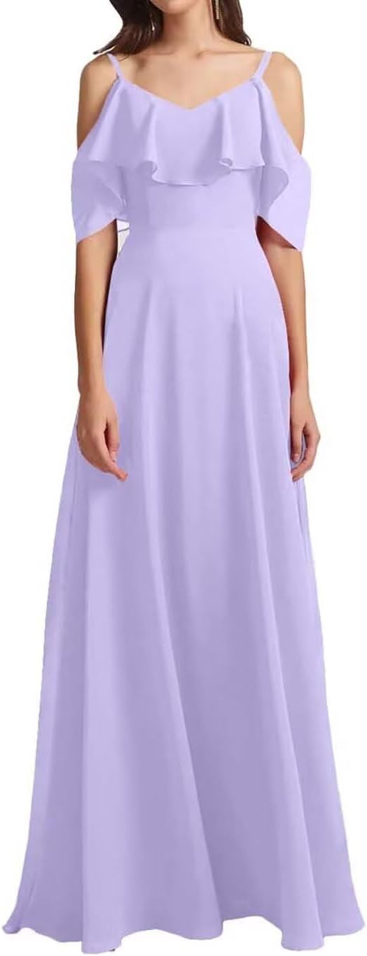 Chiffon V-Neck Off Shoulder Maxi Dress