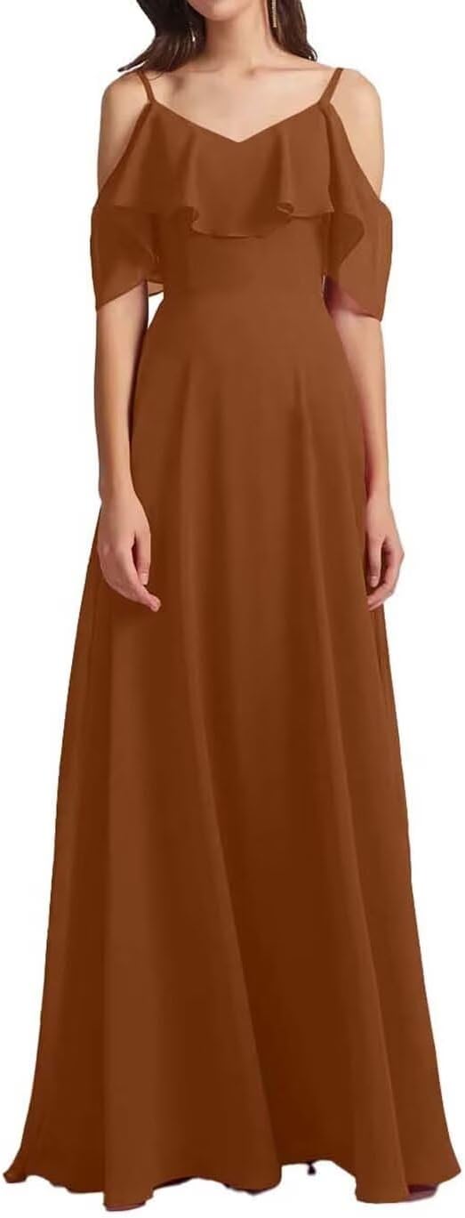 Chiffon V-Neck Off Shoulder Maxi Dress