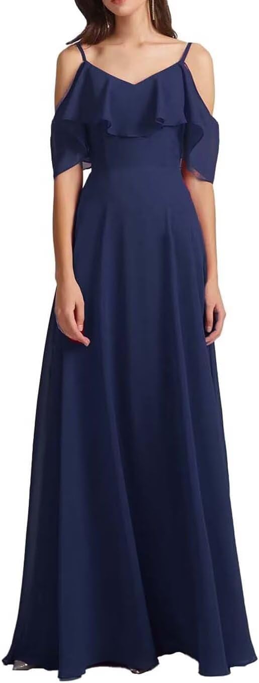 Chiffon V-Neck Off Shoulder Maxi Dress