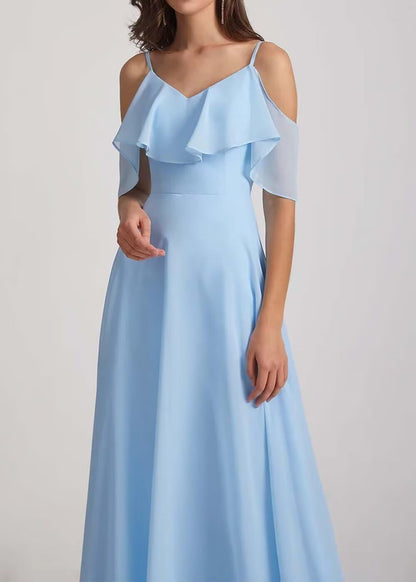 Chiffon V-Neck Off Shoulder Maxi Dress