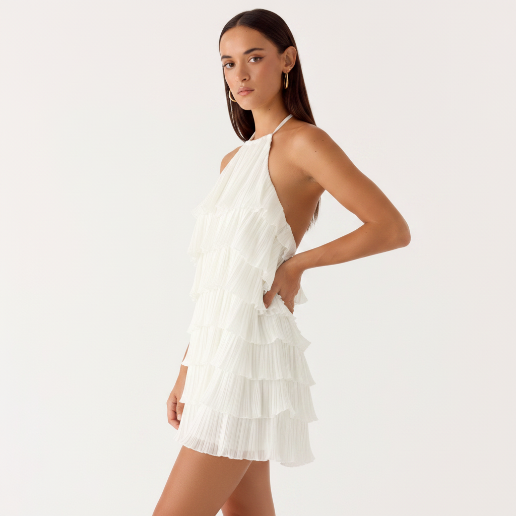 Textured Tiered Halter Ruffle Mini Dress Effortless Feminine Flow