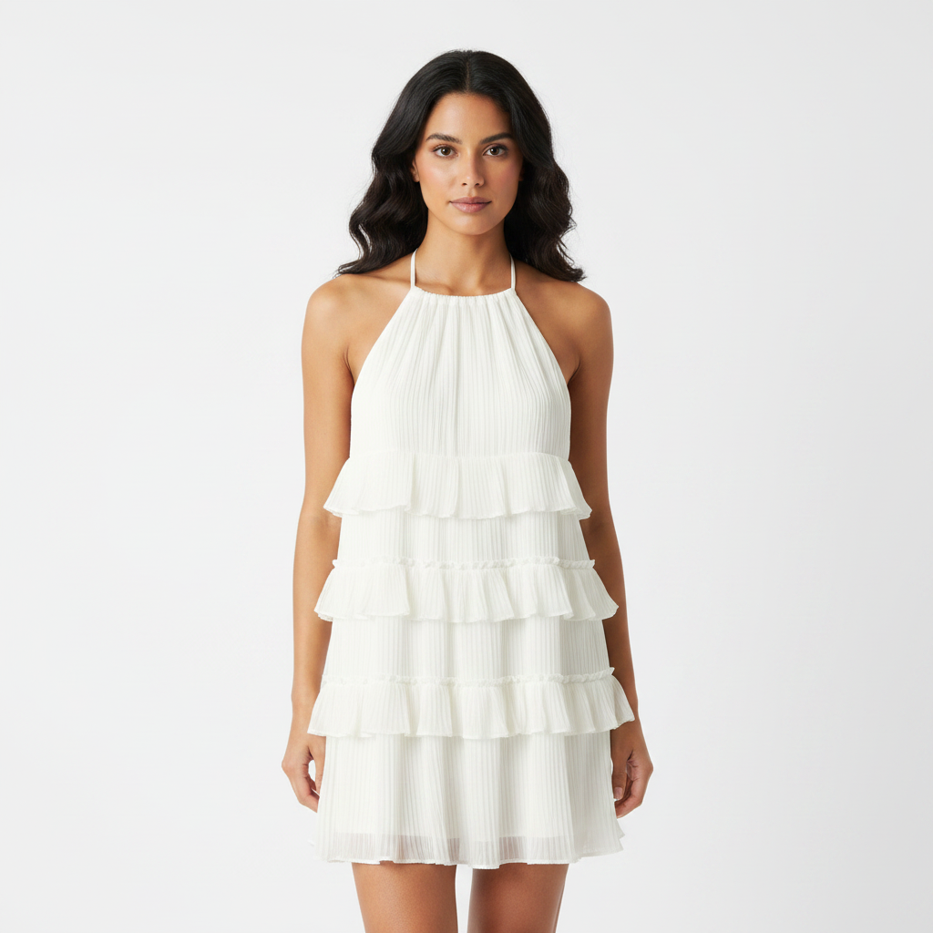 Textured Tiered Halter Ruffle Mini Dress Effortless Feminine Flow