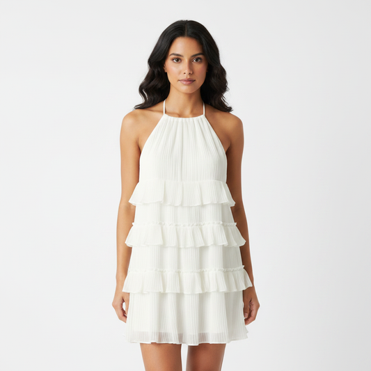 Textured Tiered Halter Ruffle Mini Dress Effortless Feminine Flow