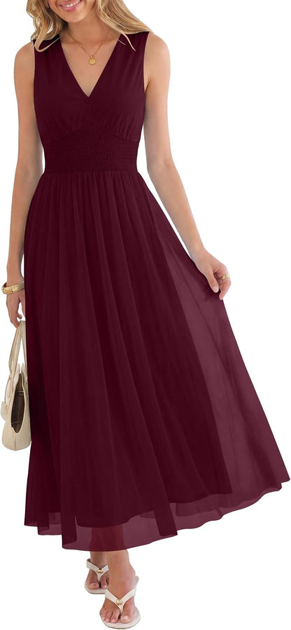 Boho Floral Tulle V-Neck Maxi Dress