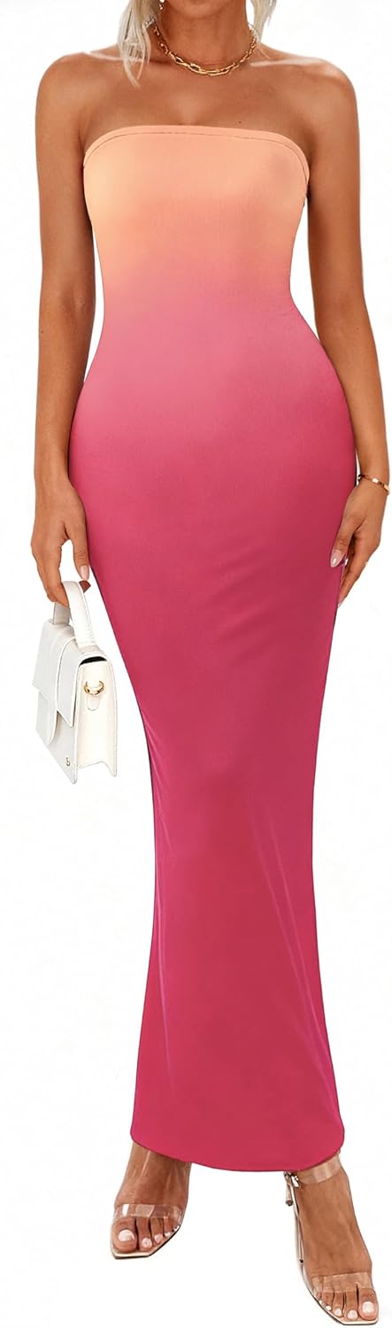 Floral Mesh Strapless Bodycon Maxi Dress